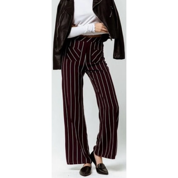 Tilly's Sky & Sparrow Striped Red/Burgundy Striped Parallel Tight Bellbottoms - Picture 2 of 15